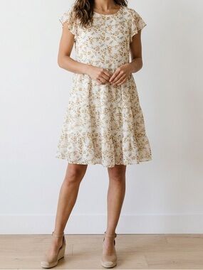 Doe & Rae Cream Floral Ruffled Dress